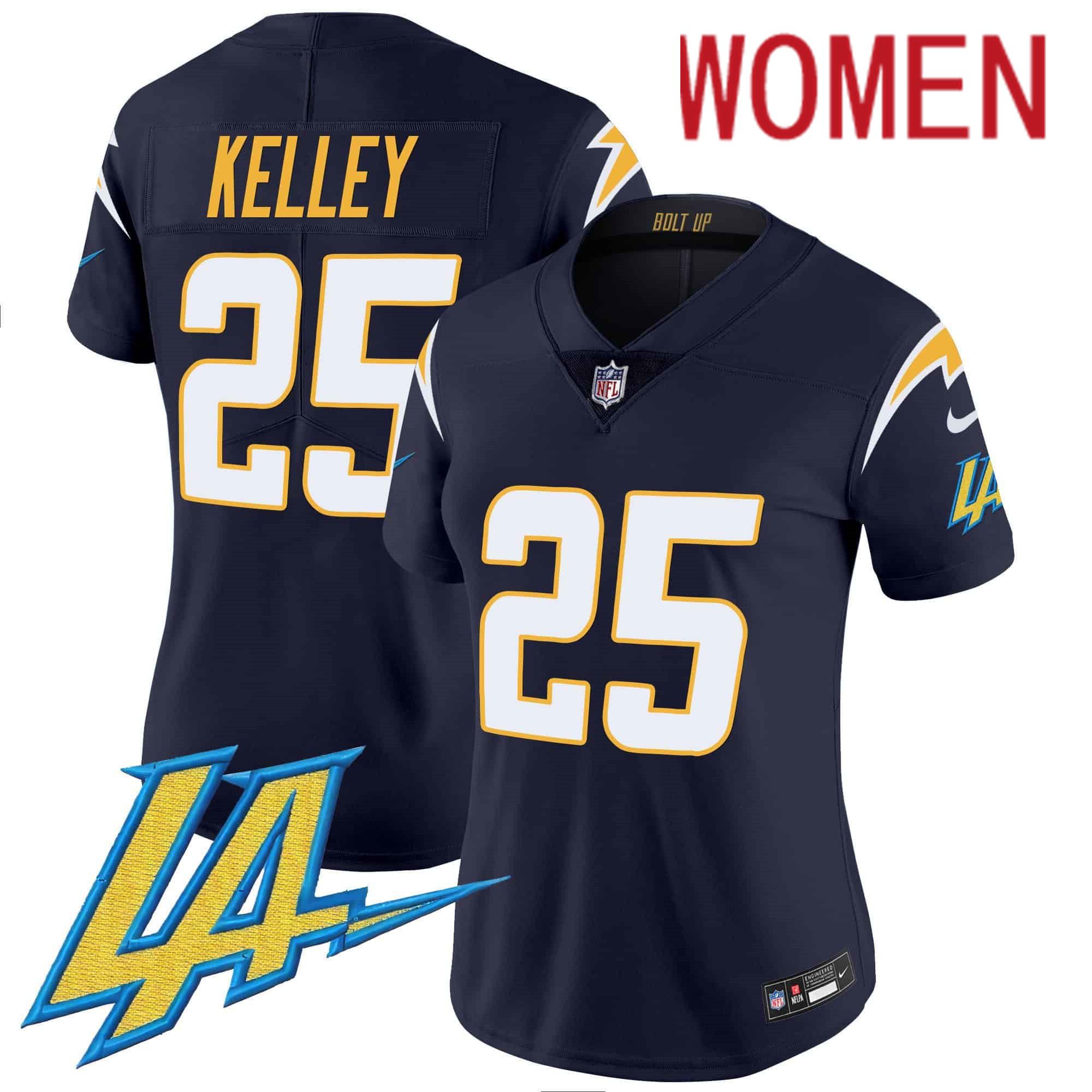 Women Los Angeles Chargers 25 Kelley Drak Blue 2024 Nike Vapor Limited NFL Jersey